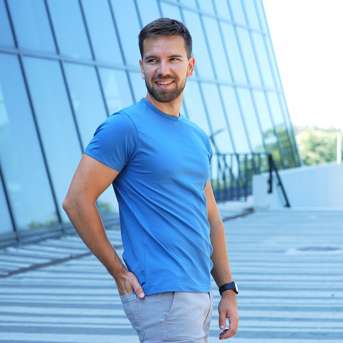 Blank blue premium cotton basic tee