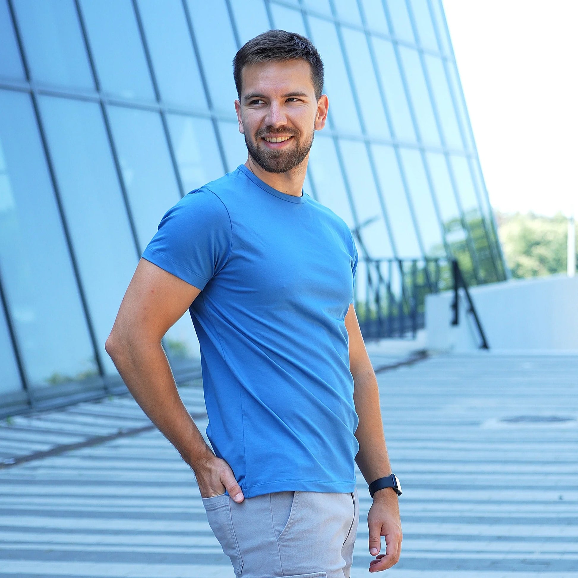 Blank blue premium cotton basic tee