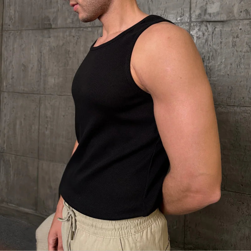 intersect black essential men rib knit tank top 