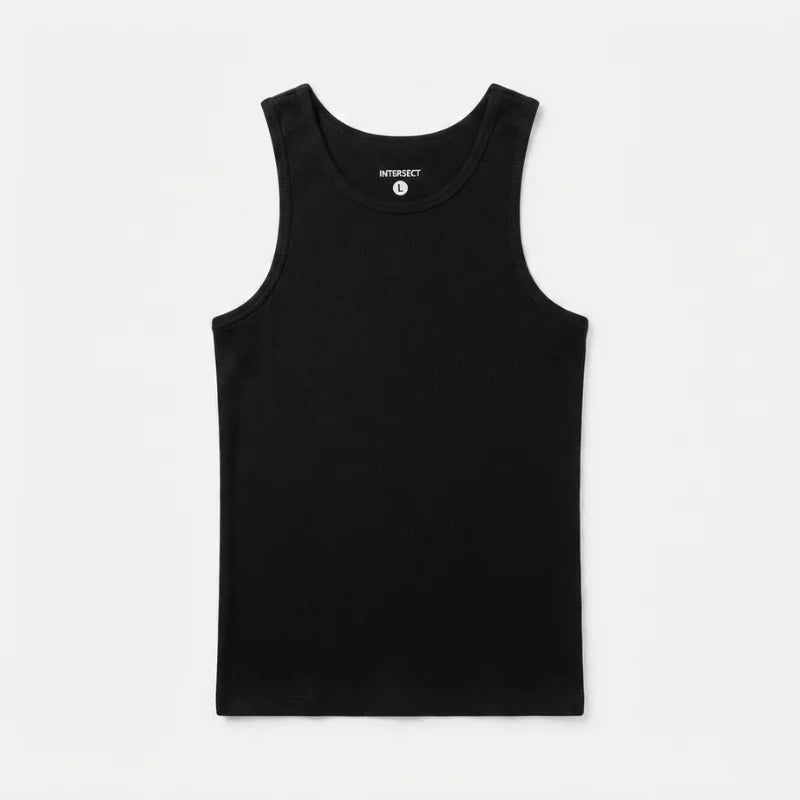 intersect black rib knit tank made from Egyptian cotton